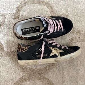 Golden Goose Black Sneakers with Gold Star and Pink Laces